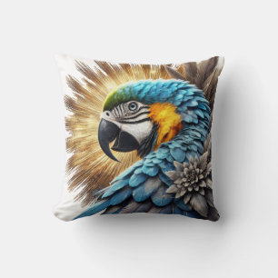 Coussin Ara bleu de Majesté dorée