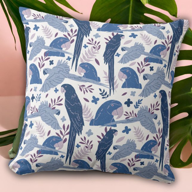 Coussin Ara Parrot bleu dessin Tropical Leave Motif (Créateur téléchargé)