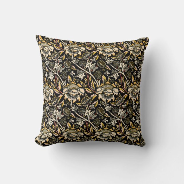 Coussin Arabesque floral foncé de William Morris (Recto)