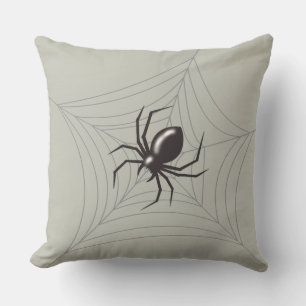 Coussin Araignée géante d'Halloween dans sa toile fond gri