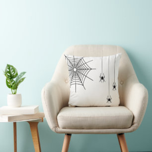 Coussin Araignées Noires Minimales et Halloween Toile d'Ar