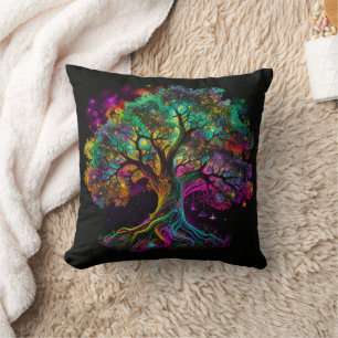 Coussin Arbre arc-en-ciel coloré Lucioles Artwork Moderne 