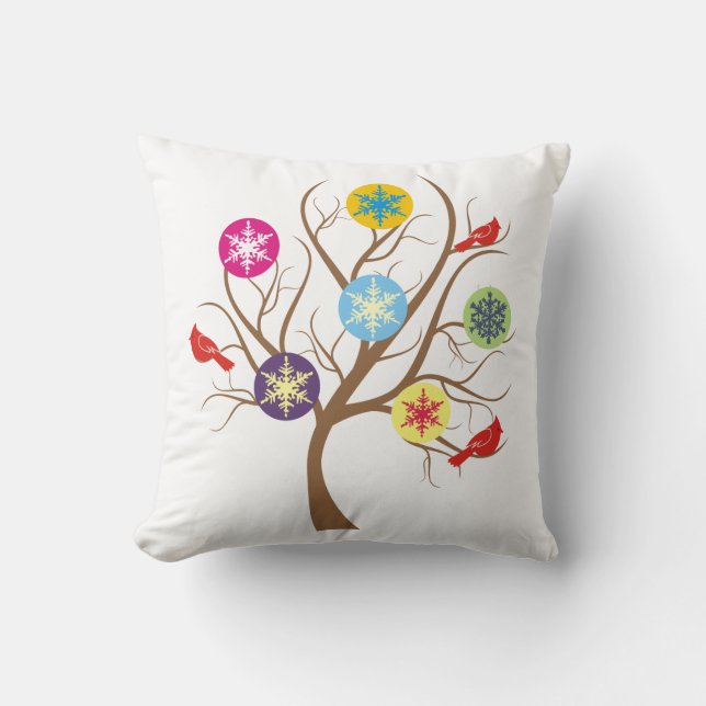 Coussin Arbre avec flocons de neige et cardinaux sur mesur (Recto)