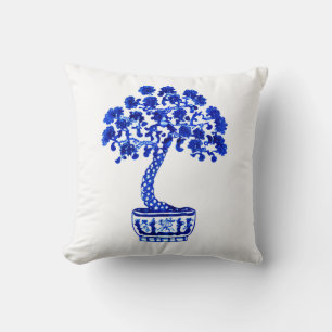 Coussin Arbre bonsaï en bleu et blanc de Cobalt