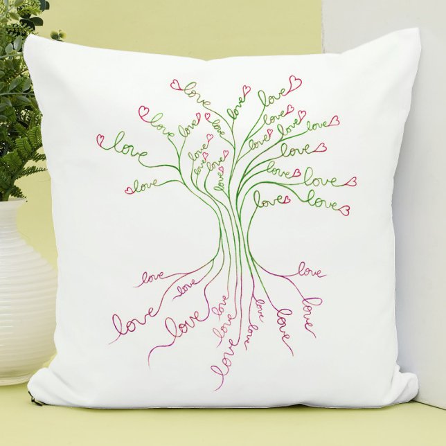 Coussin Arbre d'amour Art de vie Blanc Vert Rose Coeurs Mi (Créateur téléchargé)