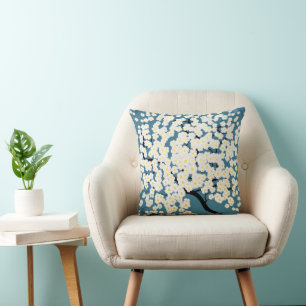 Coussin Arbre d'art à fleurs blanches jolies
