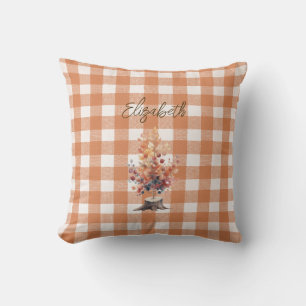 Coussin Arbre d'automne rustique En vichy personnalisé