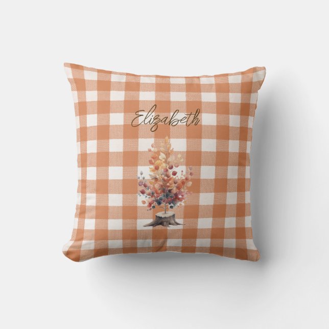 Coussin Arbre d'automne rustique En vichy personnalisé (Recto)