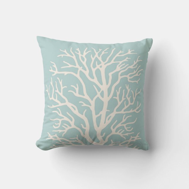 Coussin Arbre de corail dans le blanc sur le bleu en verre (Recto)