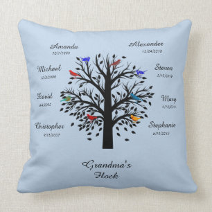 Coussin Arbre de grand-maman, noir des noms et des dates