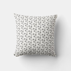 Coussin Arbre de jade gris argenté abstrait sur fond blanc