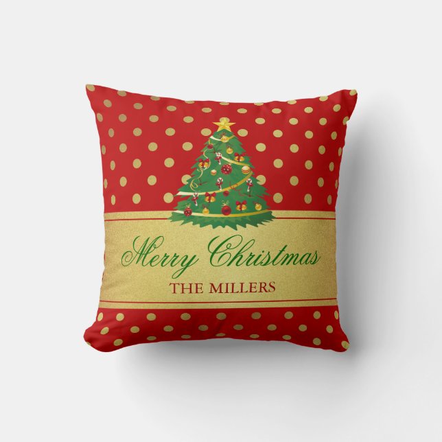 Coussin Arbre de Joyeux Noël - pois de parties (Recto)