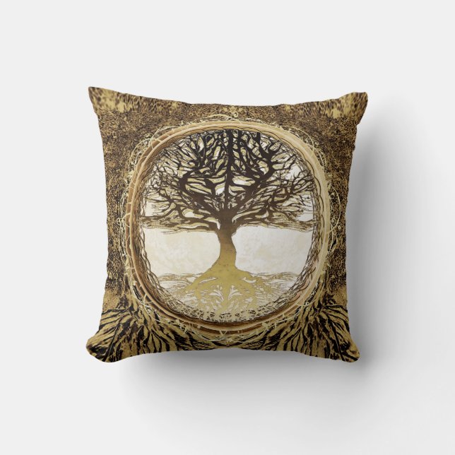 Coussin Arbre de la vie dans le brun (Recto)