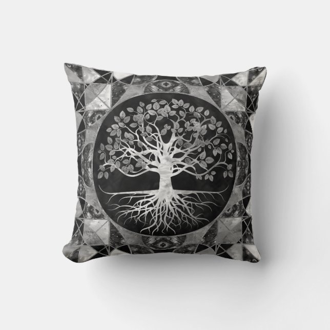 Coussin Arbre de la vie - pierre gemme de gamme de gris (Recto)