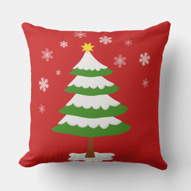 Coussin Arbre de Noël avec des flocons de neige de neige (Recto)