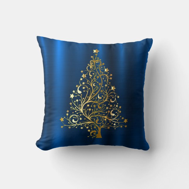 Coussin Arbre de Noël d'or Marine Vacances bleues (Recto)