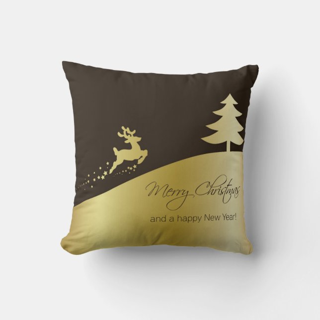 Coussin Arbre de Noël doré avec rennes (Recto)