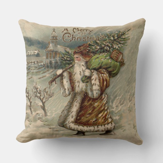 Coussin Arbre de Noël du Père Noël victorien (Recto)