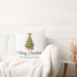 Coussin Arbre de Noël élégant avec Bow rouge et présents -