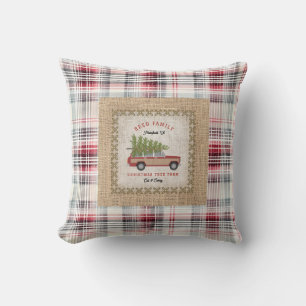 Coussin Arbre de Noël en bois de Faux Burlap plaid