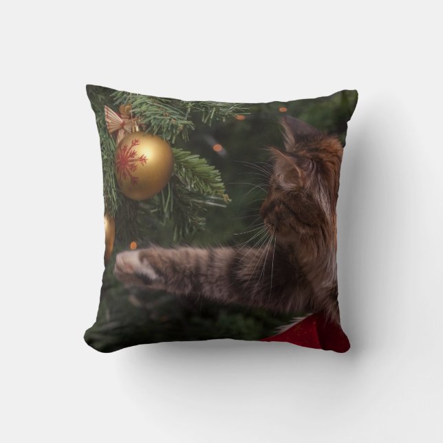 Coussin Arbre De Noël Et Chat (Recto)