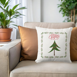 Coussin Arbre de Noël et couronne minimaliste rétro vintag
