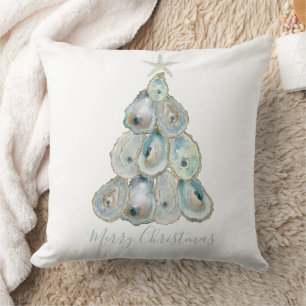 Coussin Arbre de Noël Huitre Aquarelle