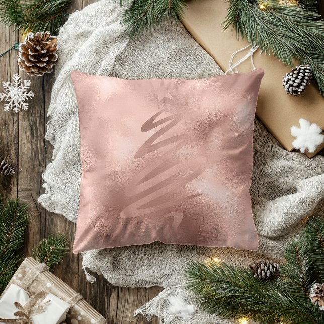 Coussin Arbre de Noël métallique rose Gold Foil Abstrait (Créateur téléchargé)