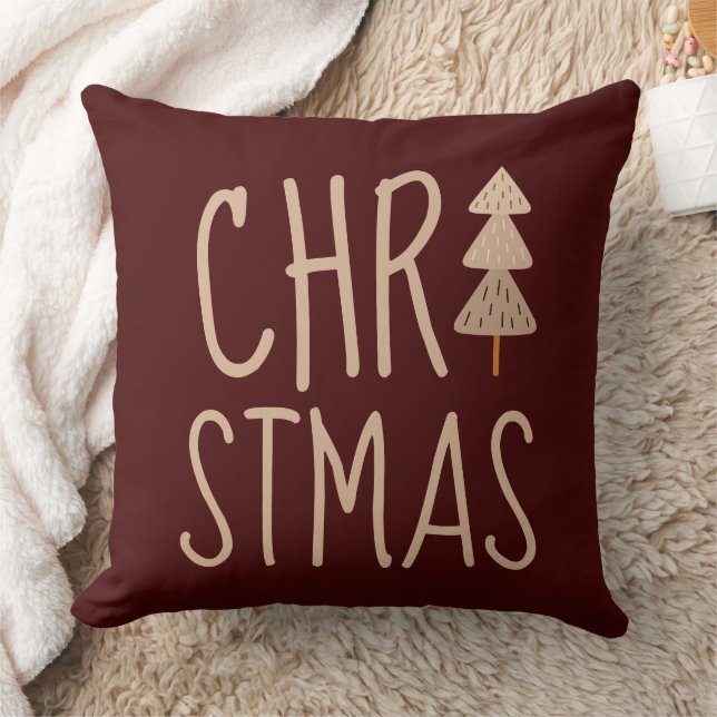 Coussin Arbre de Noël minimaliste rouge scandinave (Couverture)