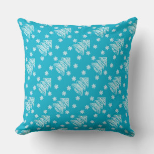 Coussin Arbre de Noël moderne et flocon de neige Bleu clai