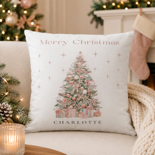 Coussin Arbre de Noël Moderne Rose – Fête de Noël Personna