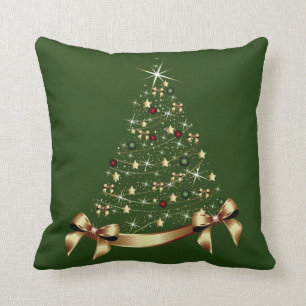 Coussin Arbre de Noël moderne Stars Ornament Gold Bow