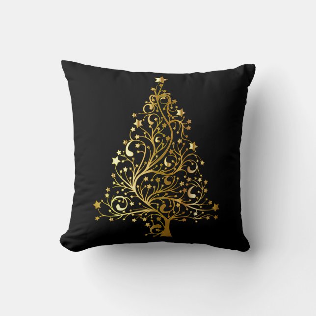 Coussin Arbre de Noël noir et or (Recto)