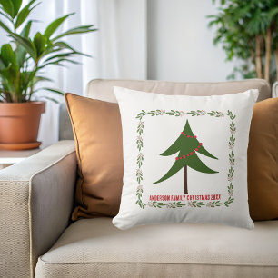 Coussin Arbre de Noël Rétro Vintage et Couronne Minimalist