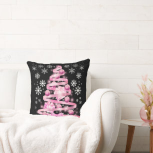 Coussin Arbre de Noël rose pâle blanc Snowflake