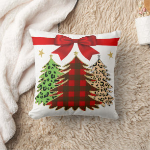 Coussin Arbre de Noël rouge, vert, or Double face