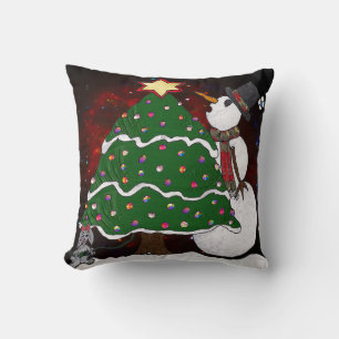 Coussin Arbre de Noël Snowman Surprise Art Imprimer