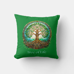 Coussin Arbre de vie celtique en vert émeraude