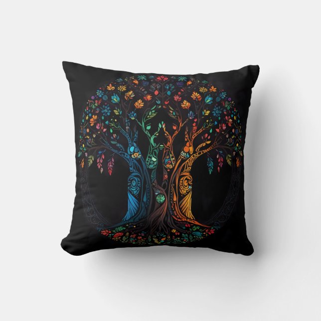 Coussin Arbre de vie en verre tendu couleur mosaïque (Recto)
