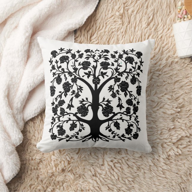 Coussin Arbre de vie Floral #5 Noir et blanc (Couverture)