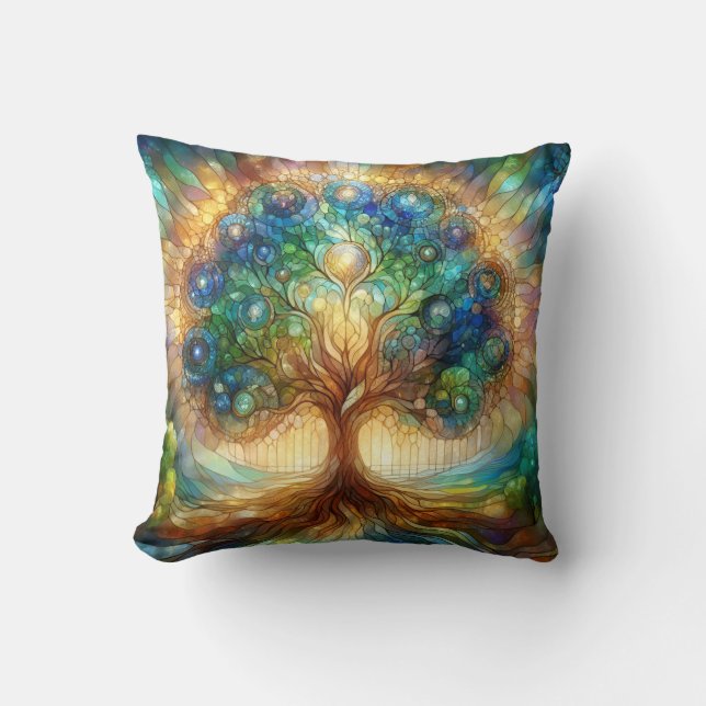 Coussin Arbre de vie lumineux conception réversible (Recto)