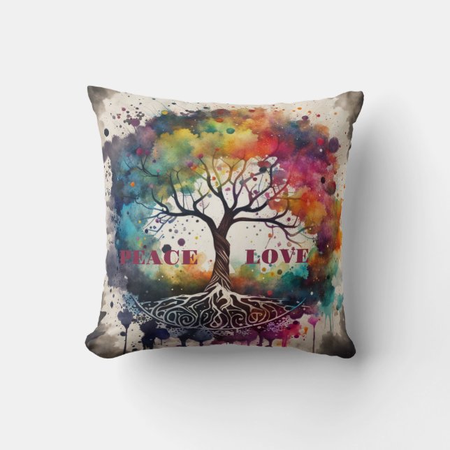 Coussin ARBRE DE VIE. Paix, Amour (modifiable) (Recto)