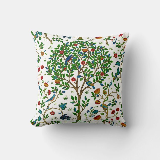 Coussin Arbre de William Morris de motif de la vie, vert (Recto)