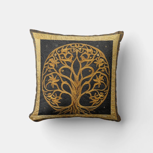 Coussin Arbre d'or rond antique rustique de LIfe par kedok (Recto)