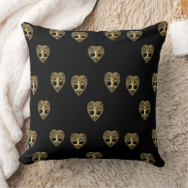 Coussin Arbre doré coeur de vie motif noir