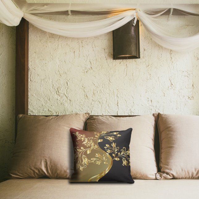 Coussin Arbre doré sur Brown noir et vert olive (Créateur téléchargé)