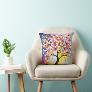 Coussin Arbre en fleurs coloré