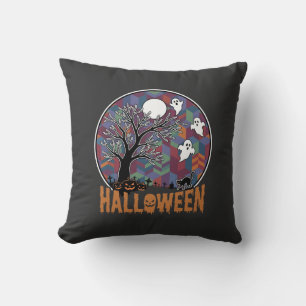Coussin Arbre ensorcelé d'Halloween Fantômes et Chat Noir