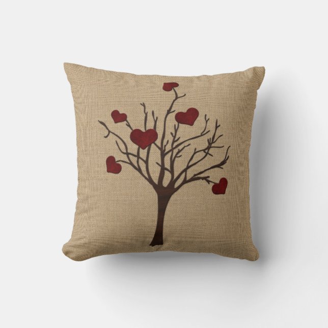 Coussin Arbre fruitier d'amour de coeurs rouge-foncé de (Recto)