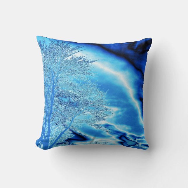 Coussin Arbre hivernal glacé dans le ciel bleu de Cobalt (Recto)